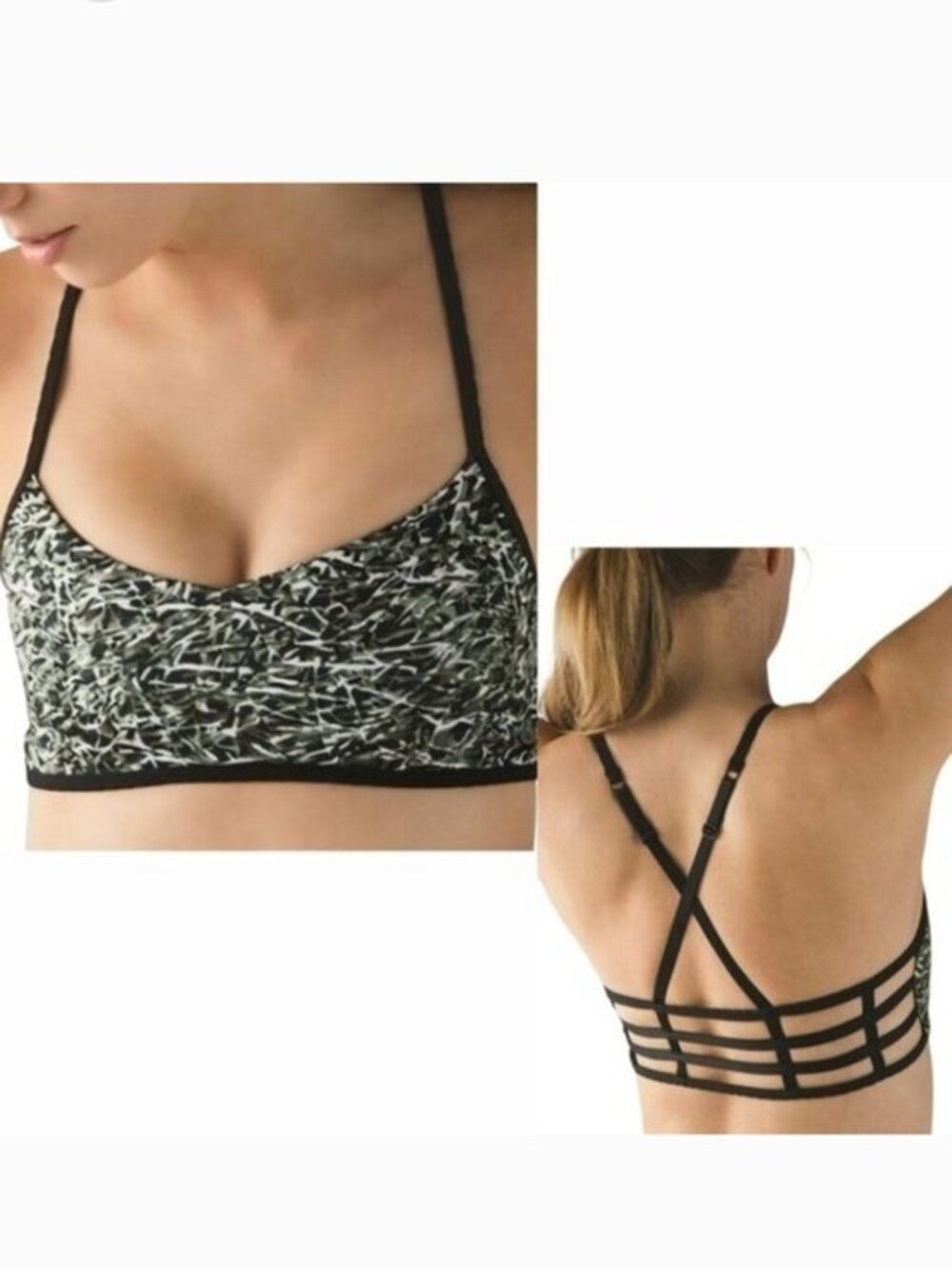 NWOT Lululemon Desert Olive Green Black Ripple Hot Spell Cage Sports Bra- Sz 10‎